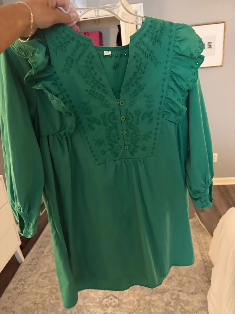 Green Embroidered Ruffle Dress - Picture 1 of 3